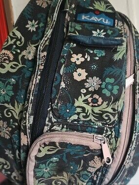 Mini Kavu Floral Crossbody Sling in Teal, Black & Sage